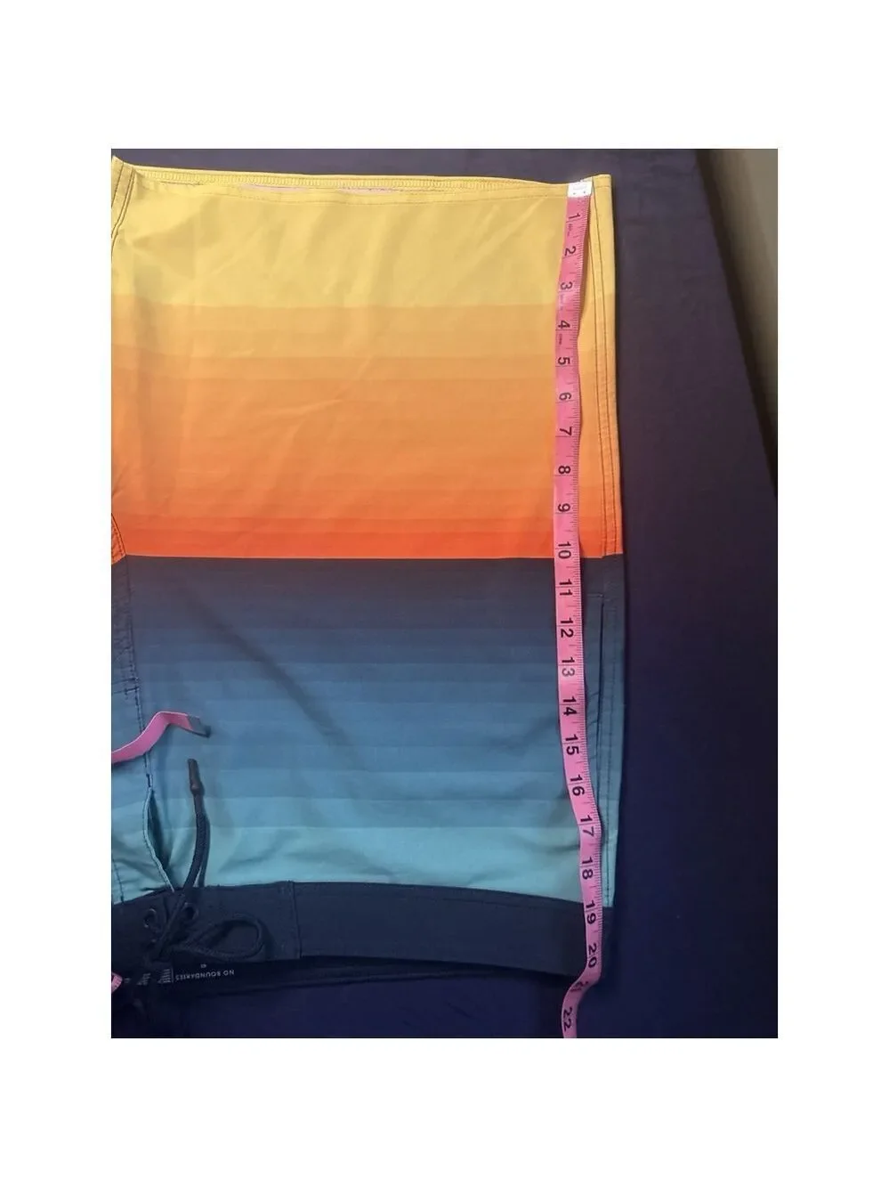 No Boundaries Men’s Board Shorts Size 42 Blue Orange Sunset Ombre Swim Trunks